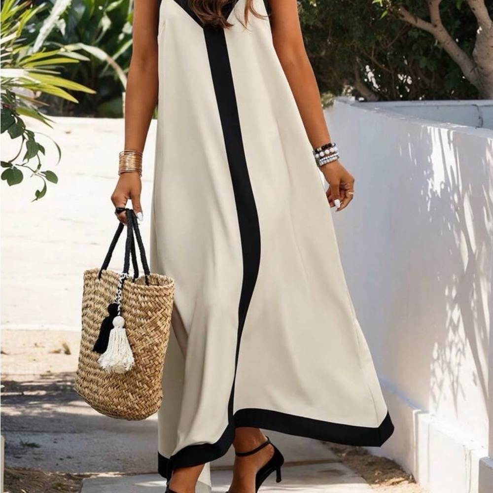 Elegant Resort Cream and Black Dress - Never Worn